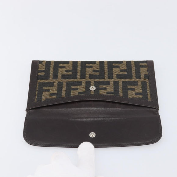 FENDI Zucca Canvas Long Wallet Black Brown Auth 199787A