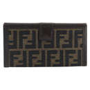 FENDI Zucca Canvas Long Wallet Black Brown Auth 199787A-13