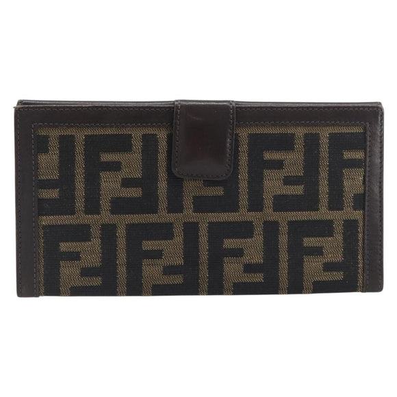FENDI Zucca Canvas Long Wallet Black Brown Auth 199787A