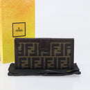 FENDI Zucca Canvas Long Wallet Black Brown Auth 199787A-12
