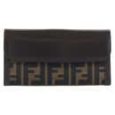 FENDI Zucca Canvas Long Wallet Black Brown Auth 199787A-2