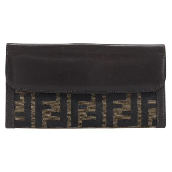 FENDI Zucca Canvas Long Wallet Black Brown Auth 199787A