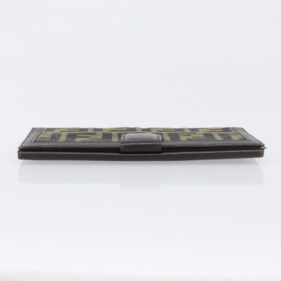 FENDI Zucca Canvas Long Wallet Black Brown Auth 199787A