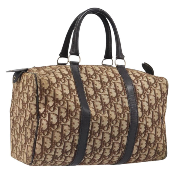 Christian Dior Trotter Canvas Boston Bag Beige Gold Auth 199799