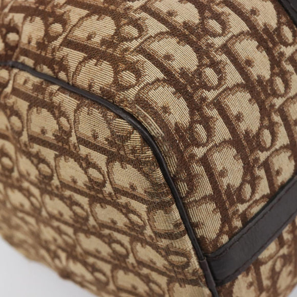 Christian Dior Trotter Canvas Boston Bag Beige Gold Auth 199799