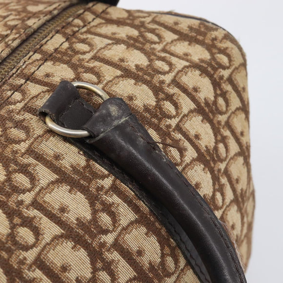 Christian Dior Trotter Canvas Boston Bag Beige Gold Auth 199799