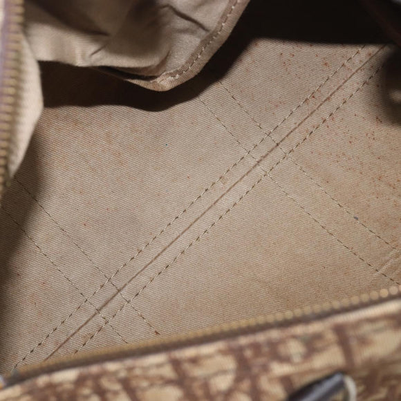 Christian Dior Trotter Canvas Boston Bag Beige Gold Auth 199799