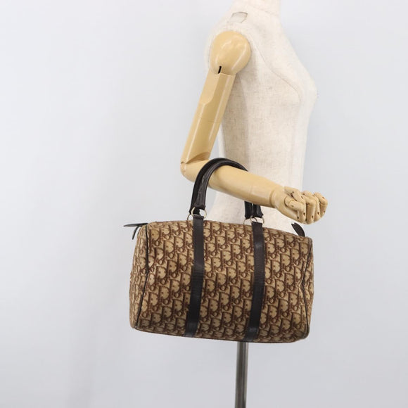 Christian Dior Trotter Canvas Boston Bag Beige Gold Auth 199799