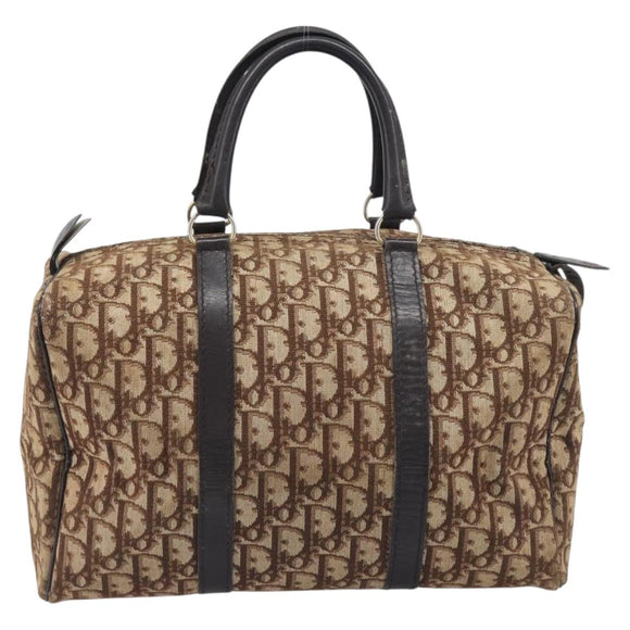 Christian Dior Trotter Canvas Boston Bag Beige Gold Auth 199799