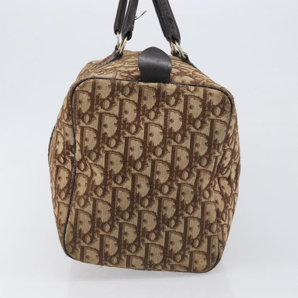 Christian Dior Trotter Canvas Boston Bag Beige Gold Auth 199799
