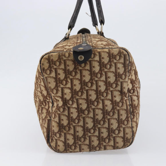 Christian Dior Trotter Canvas Boston Bag Beige Gold Auth 199799