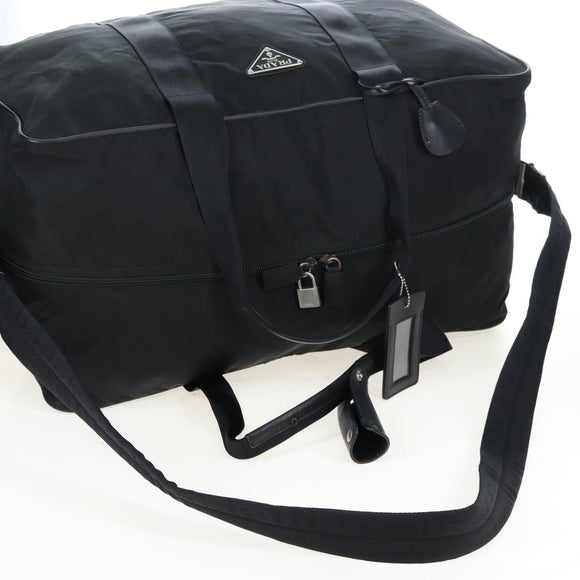 PRADA Boston Bag Nylon 2way Black Silver Auth 199801A