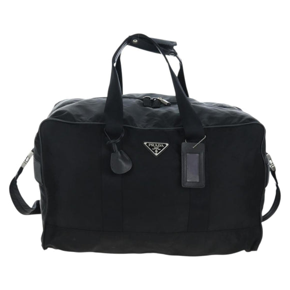 PRADA Boston Bag Nylon 2way Black Silver Auth 199801A