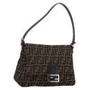 FENDI Zucca Canvas Mamma Baguette Shoulder Bag Brown Silver Auth 199802V-1