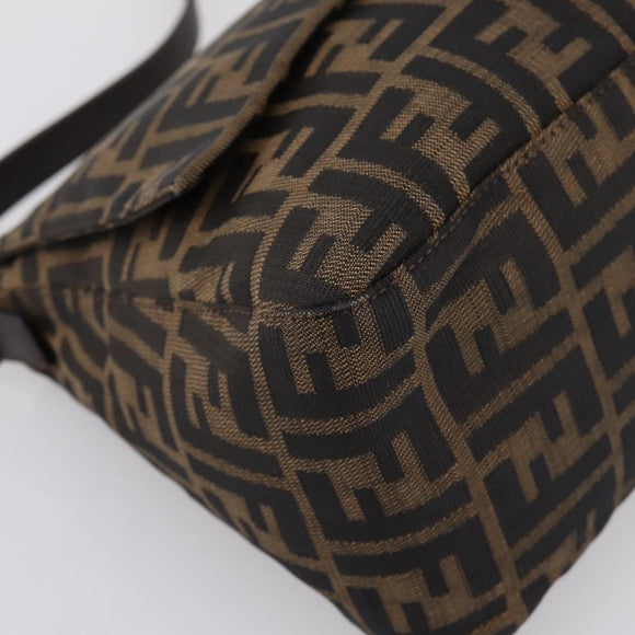 FENDI Zucca Canvas Mamma Baguette Shoulder Bag Brown Silver Auth 199802V