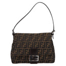 FENDI Zucca Canvas Mamma Baguette Shoulder Bag Brown Silver Auth 199802V-13