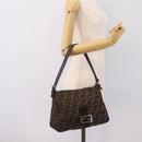 FENDI Zucca Canvas Mamma Baguette Shoulder Bag Brown Silver Auth 199802V-23