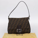 FENDI Zucca Canvas Mamma Baguette Shoulder Bag Brown Silver Auth 199802V-12