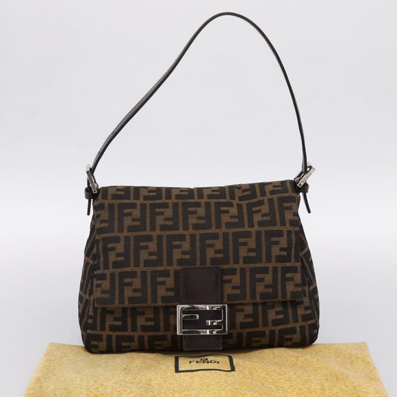 FENDI Zucca Canvas Mamma Baguette Shoulder Bag Brown Silver Auth 199802V
