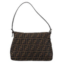 FENDI Zucca Canvas Mamma Baguette Shoulder Bag Brown Silver Auth 199802V-2