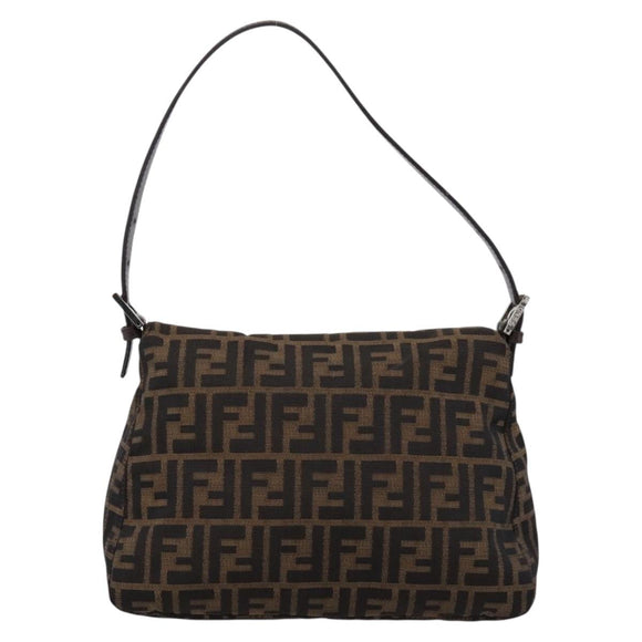 FENDI Zucca Canvas Mamma Baguette Shoulder Bag Brown Silver Auth 199802V