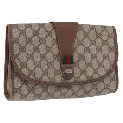 GUCCI GG Supreme Web Sherry Line Clutch Bag PVC Beige 89 01 030 Auth 199803