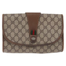 GUCCI GG Supreme Web Sherry Line Clutch Bag PVC Beige 89 01 030 Auth 199803-13