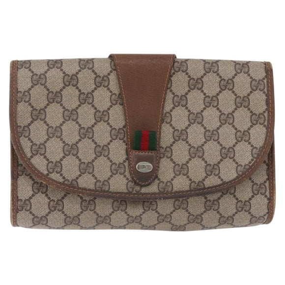 GUCCI GG Supreme Web Sherry Line Clutch Bag PVC Beige 89 01 030 Auth 199803