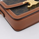 CELINE Triomphe Shoulder Bag PVC Leather Brown Gold Tone Auth 199806SM-11