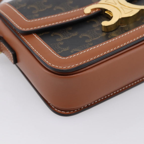 CELINE Triomphe Shoulder Bag PVC Leather Brown Gold Tone Auth 199806SM
