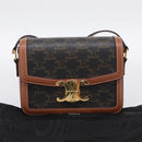 CELINE Triomphe Shoulder Bag PVC Leather Brown Gold Tone Auth 199806SM-26