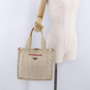 PRADA Tote Bag Canvas Beige Red Auth 199809-23