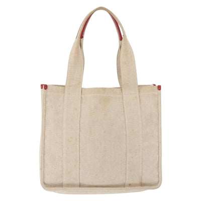 PRADA Tote Bag Canvas Beige Red Auth 199809 - 0