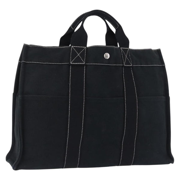 HERMES Fourre Tout MM Hand Bag Cotton Black Silver Auth 199811