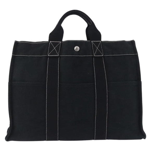 HERMES Fourre Tout MM Hand Bag Cotton Black Silver Auth 199811