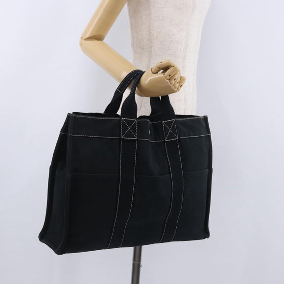 HERMES Fourre Tout MM Hand Bag Cotton Black Silver Auth 199811