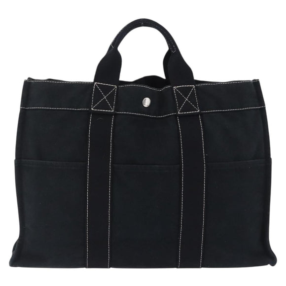 HERMES Fourre Tout MM Hand Bag Cotton Black Silver Auth 199811
