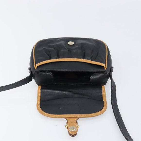 CELINE Shoulder Bag Leather Black Gold Auth 199823