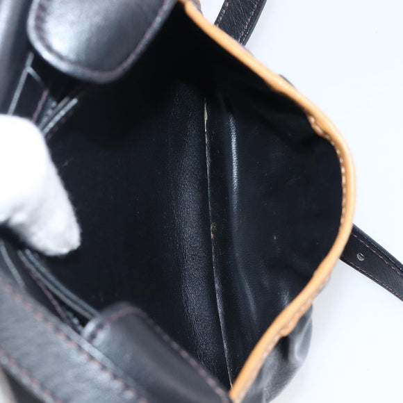 CELINE Shoulder Bag Leather Black Gold Auth 199823