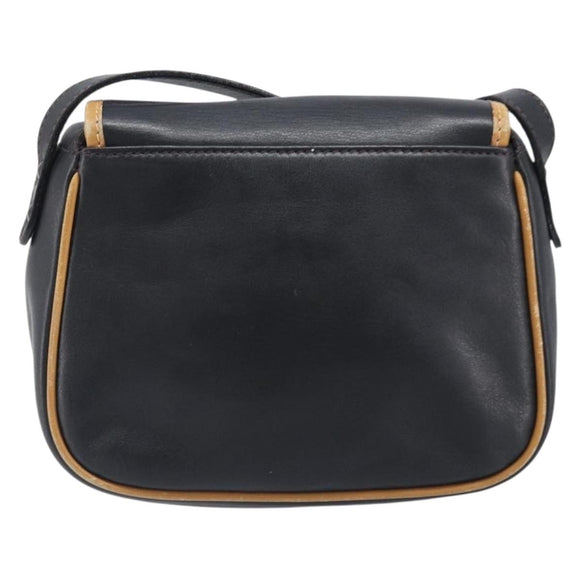 CELINE Shoulder Bag Leather Black Gold Auth 199823