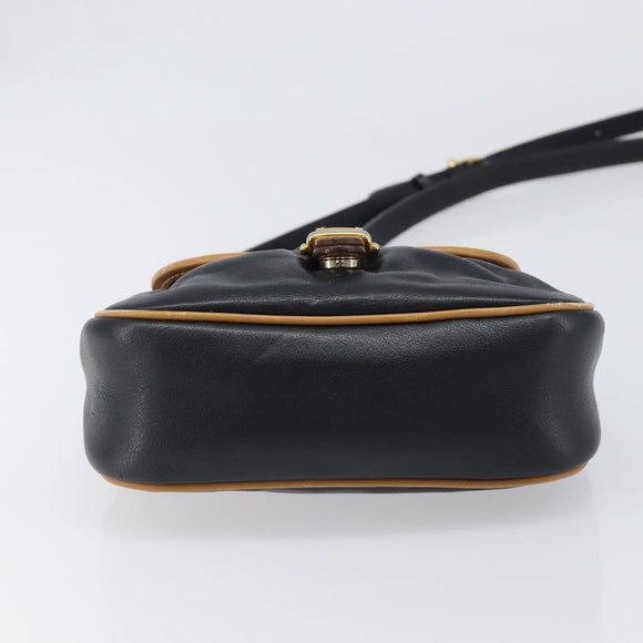 CELINE Shoulder Bag Leather Black Gold Auth 199823