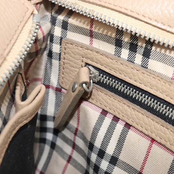 BURBERRY Nova Check Shoulder Bag Leather Beige Silver Auth 199824A