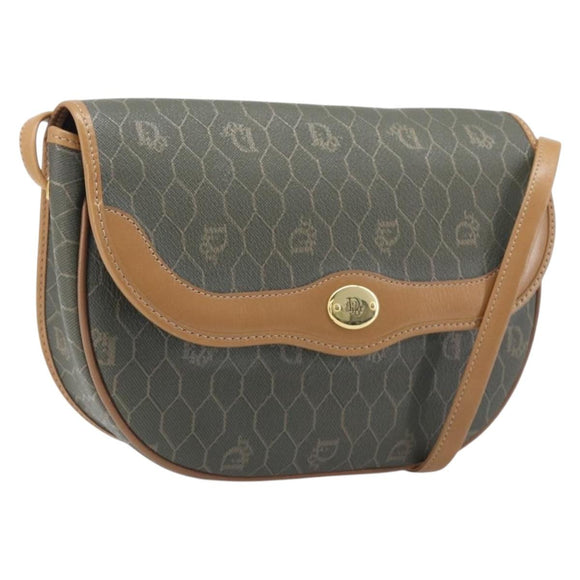 Christian Dior Honeycomb Canvas Shoulder Bag PVC Beige Gold Auth 199826A