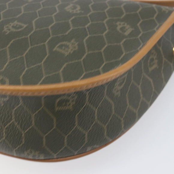 Christian Dior Honeycomb Canvas Shoulder Bag PVC Beige Gold Auth 199826A