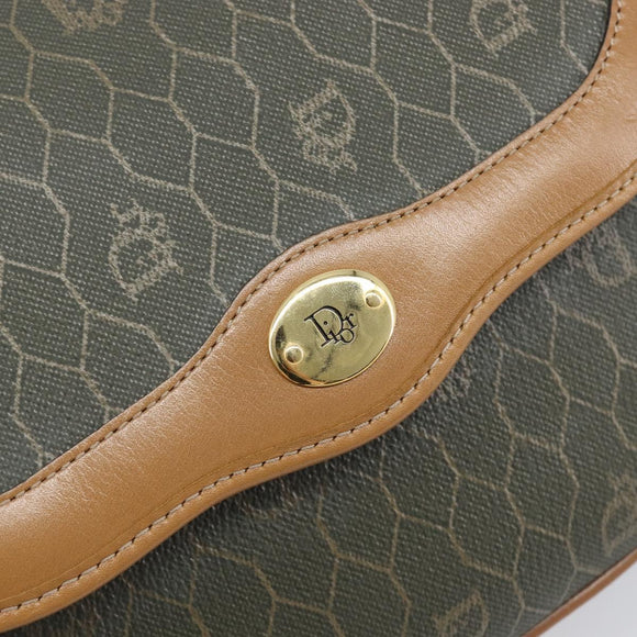 Christian Dior Honeycomb Canvas Shoulder Bag PVC Beige Gold Auth 199826A