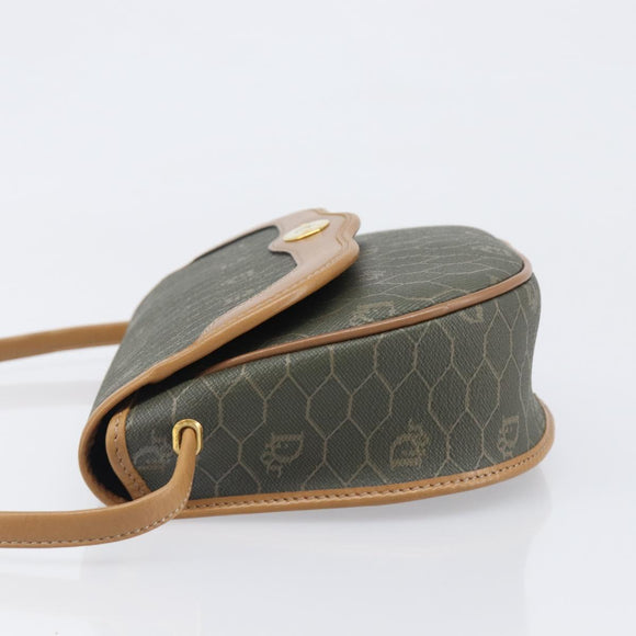 Christian Dior Honeycomb Canvas Shoulder Bag PVC Beige Gold Auth 199826A