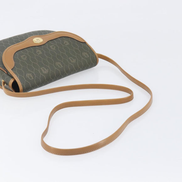Christian Dior Honeycomb Canvas Shoulder Bag PVC Beige Gold Auth 199826A