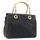 FENDI Macaroni Hand Bag Leather Black Gold Auth 199827-1