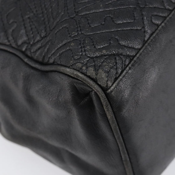 FENDI Macaroni Hand Bag Leather Black Gold Auth 199827