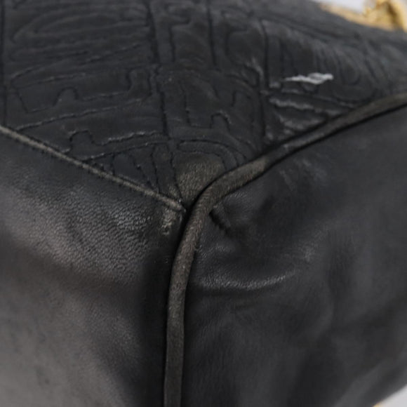 FENDI Macaroni Hand Bag Leather Black Gold Auth 199827